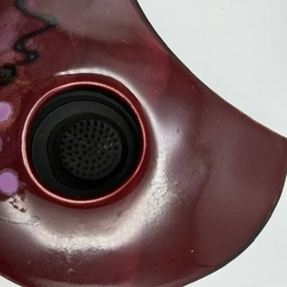 Postmodern Studio Art Pottery Ikebana Vase Crescent Burgundy Signed MCM Retro